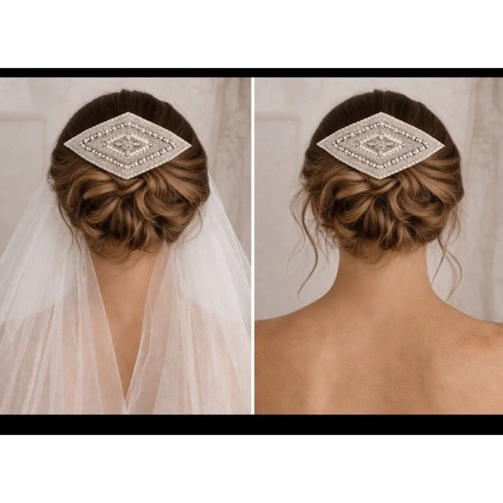 Art Deco Bridal Hair‎ Comb Crystal Pearl Beaded Wedding Headpiece Vintage 5.5